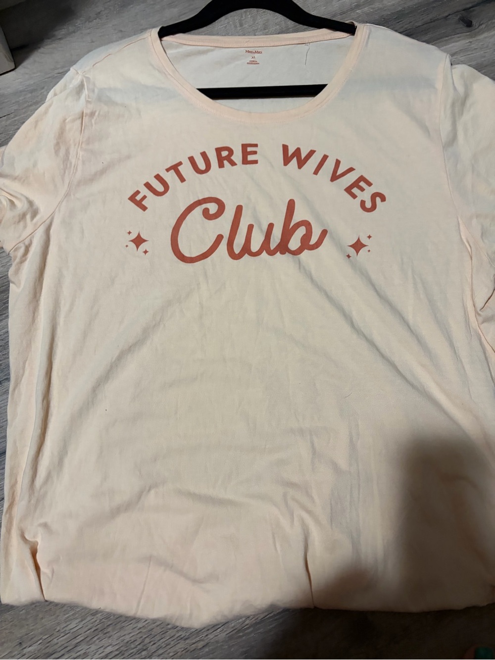 Future Wives Club Graphic Tee - Pale Peach with Coral Print- XL , longer length